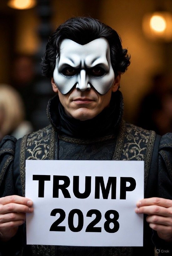 特朗普发图：歌剧魅影手持“TRUMP 2028”标牌  第1张